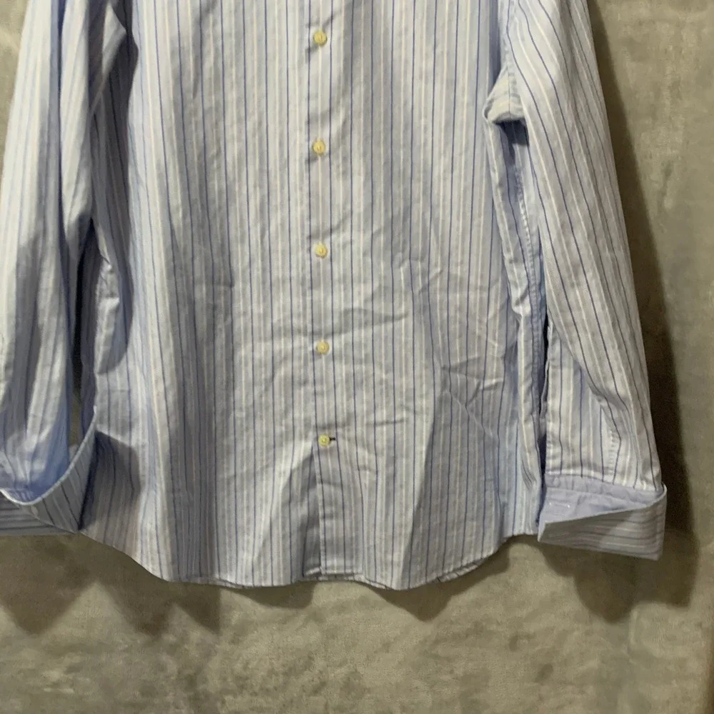 Banana Republic Mens Slim Fit Dress Shirt‎ 16-16.5 L Blue Stripe French Cuffs